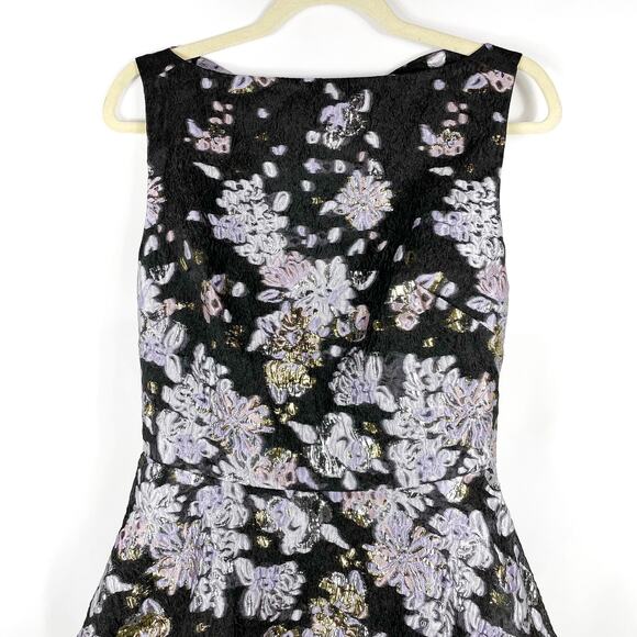 Marchesa Floral Jacquard Cocktail Dress Black Metallic‎ Fit and Flare Mini Sz 6 - Picture 2 of 8